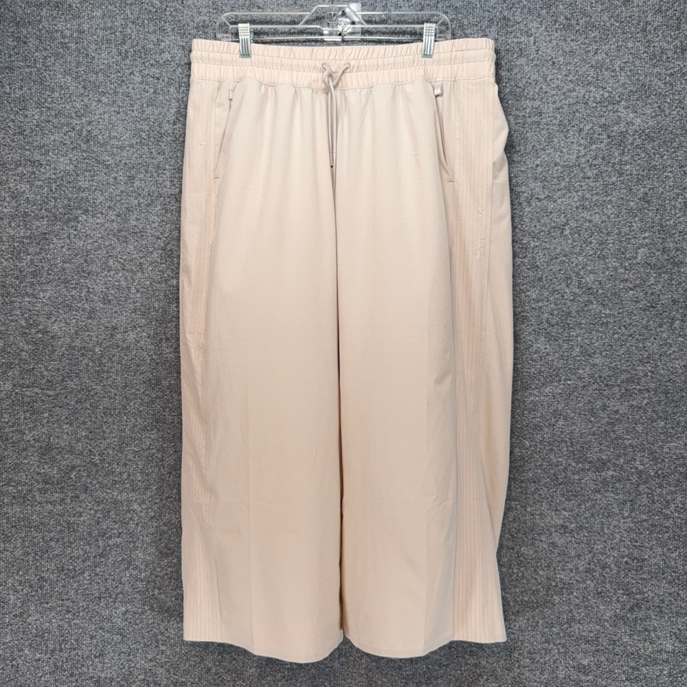 Athleta Avenue Wide Leg Crop Pant Women 16 Beige Drawstring‎ Athleisure Travel